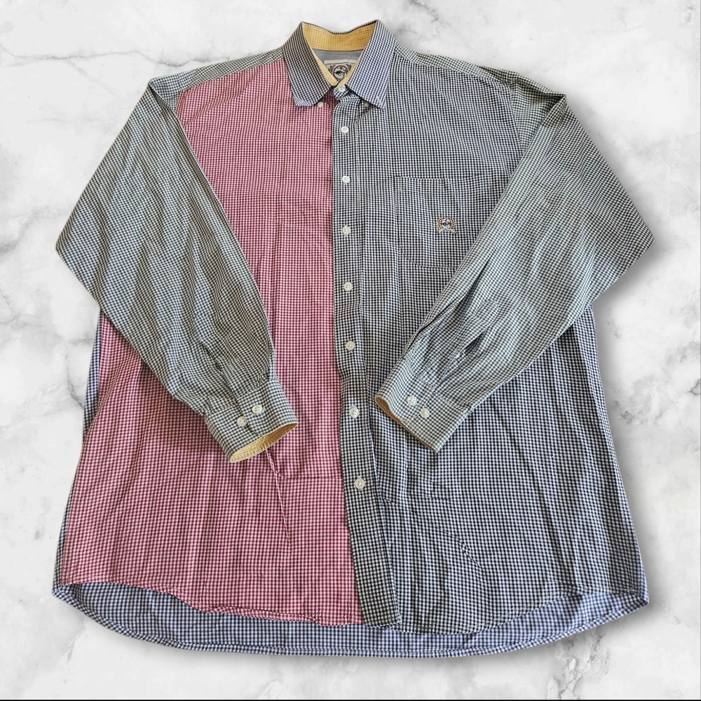 Vtg Cinch Patchwork Gingham Button Down Shirt Men… - image 2